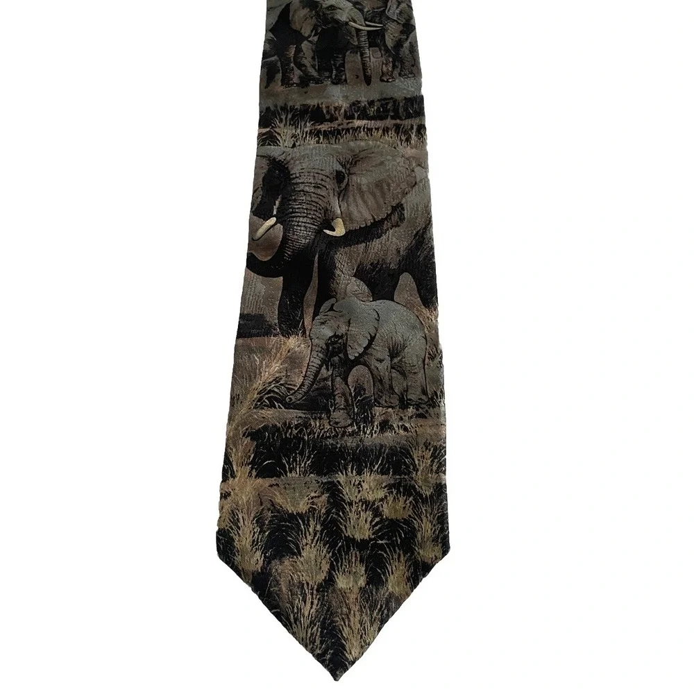 Vintage Endangered Species Tie‎ Elephant 100% Silk Made In USA